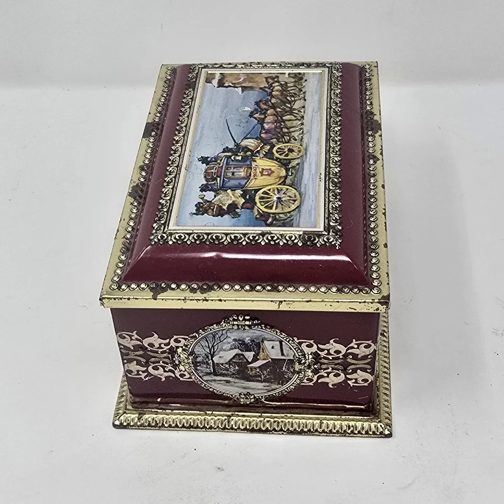 Vintage klann quality biscuit candy metal tin hinged lid western‎ germany